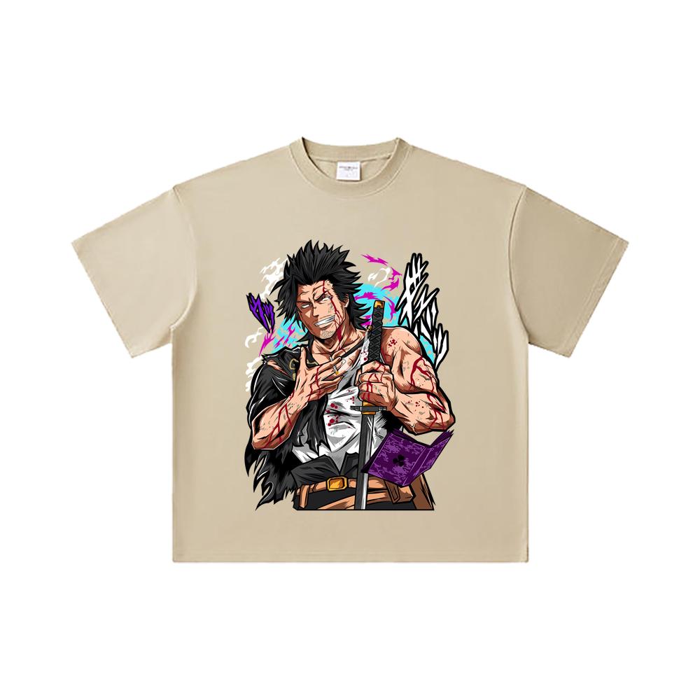 260 GSM Double Yarn 32 Count 100% Cotton Black Clover V7 Yami Print Unisex Heavy Cotton T Shirt