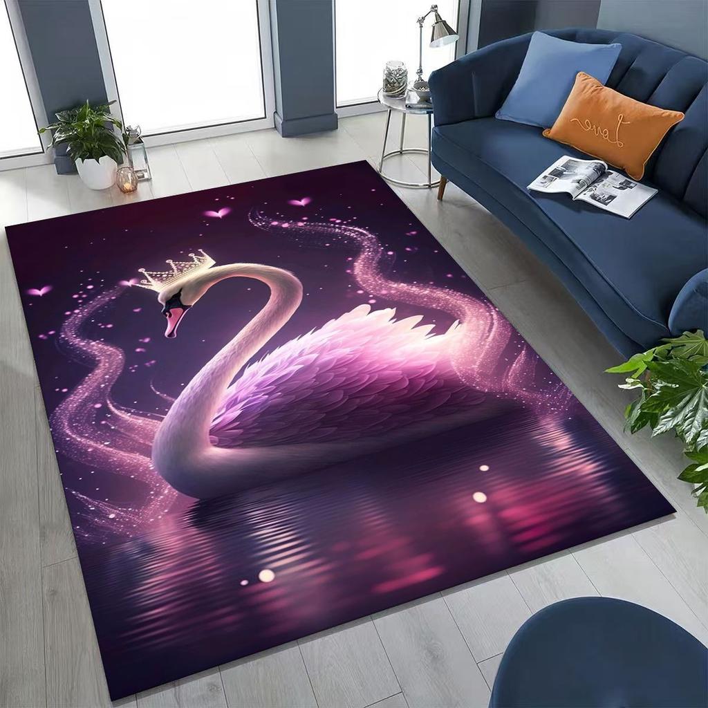 Traum Liebe Schwan Kunst Cartoon Teppich für Schlafzimmer Wohnzimmer Sofa Zuhause Fußmatte Dekor, Große Kinder Spiel Rutschfeste Bodenmatte Geschenk