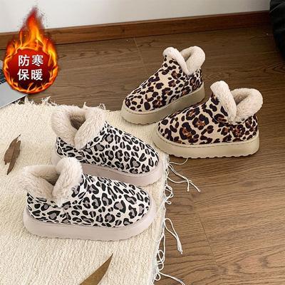 Warm Fluffy Cotton Shoes Step On Shit Feeling Leopard Print Bread Shoes Winter Retro Thick-soled Low-top Snow Boots Women