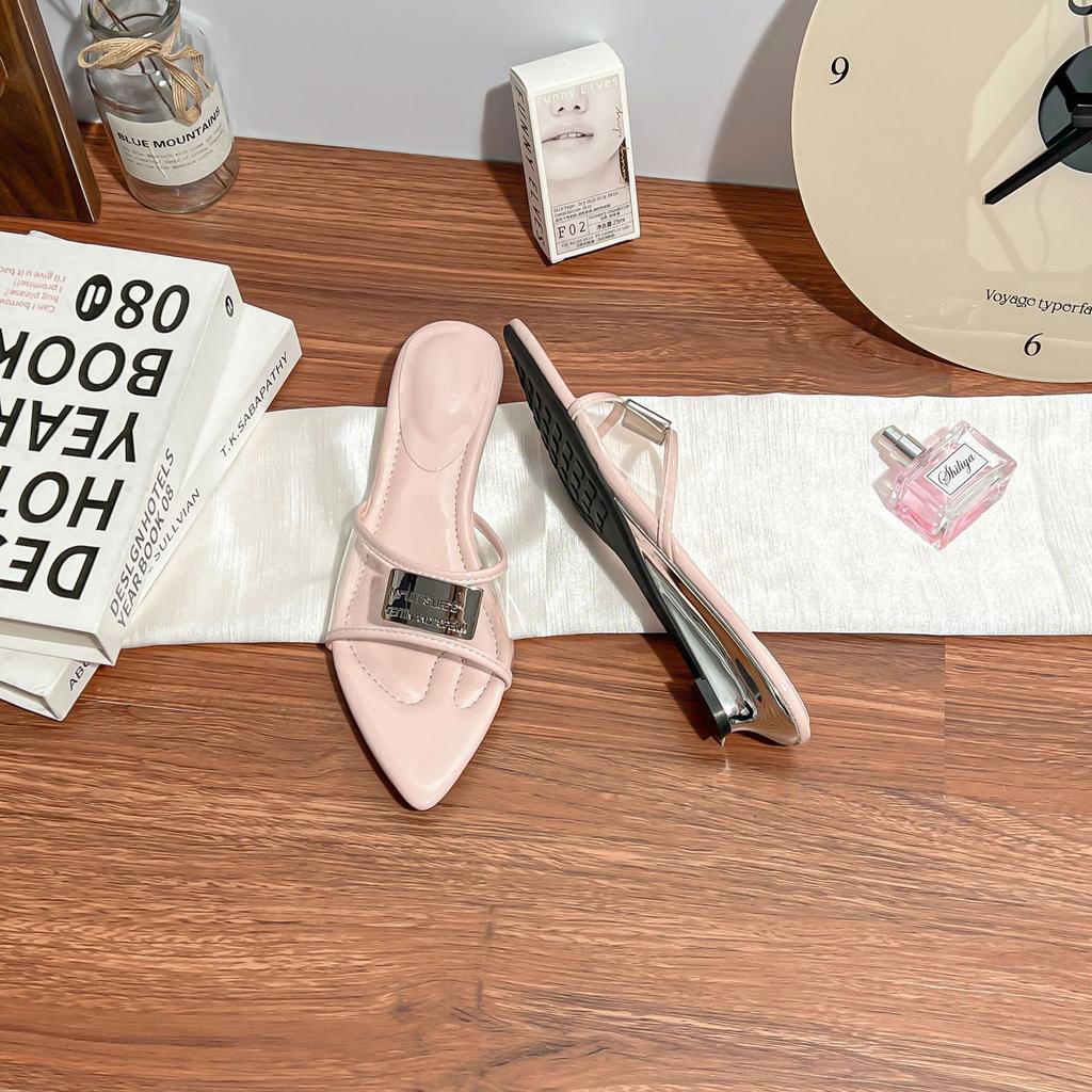 Summer new high-heeled slippers with pointed sandals women's fashion 2025 word with wedge sandals women's outer wear