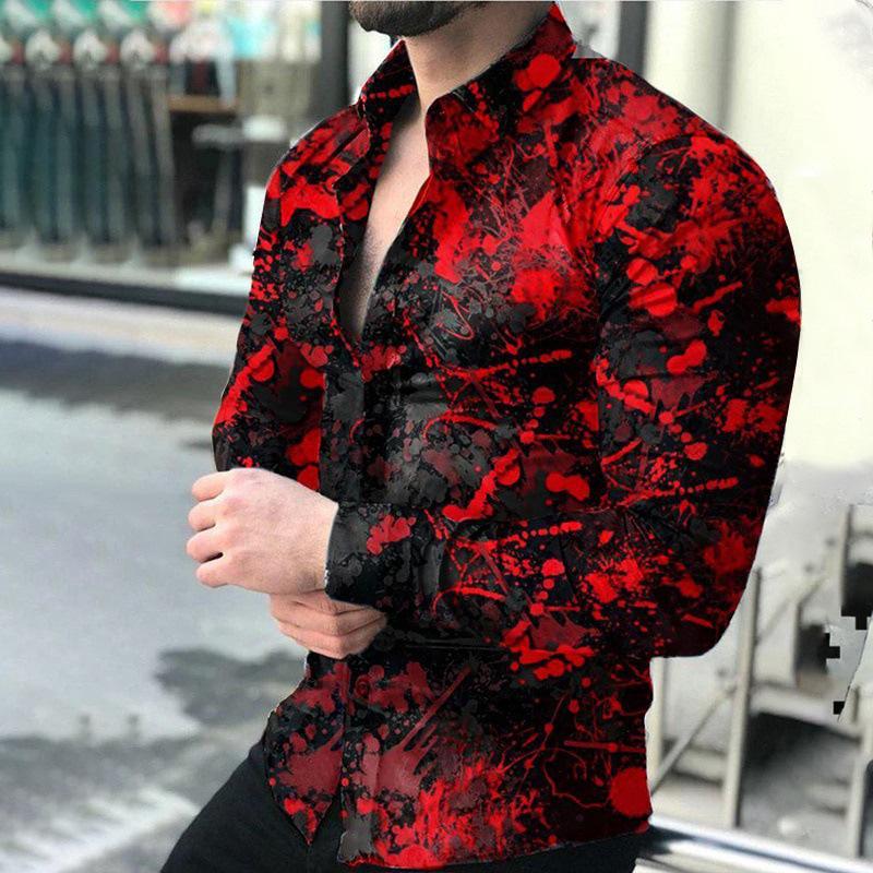 2025 European & American Men's Casual Plus Size Printed Long-Sleeve Shirt