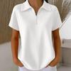 Women Tops Lapel Short Sleeve Zipper Half Placket Shirt Tops Pure Color Waffle Texture Loose Fit Casual Shirt Home Dates Versatile Wear