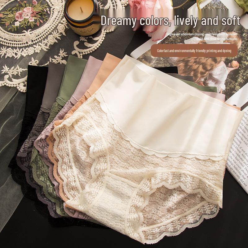 TikTok Women's Lace High-Waist Seamless Tummy Control Panties - Breathable, Thin, Plus Size Summer Briefs