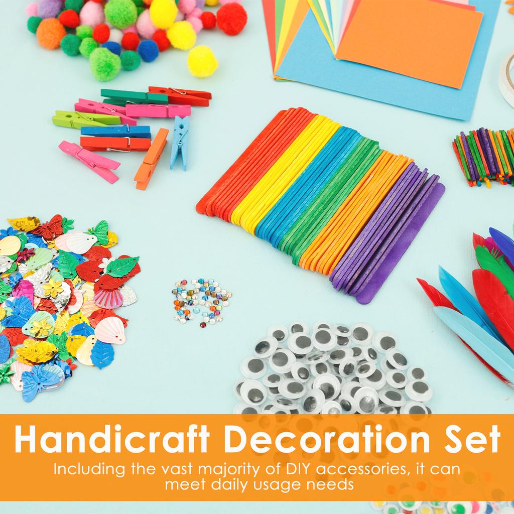 1 Set Art and Craft Supplies Kit Funny Kid DIY Craft Set Children Art Supply Tools Kit with Pompoms Sequins Feather for Children