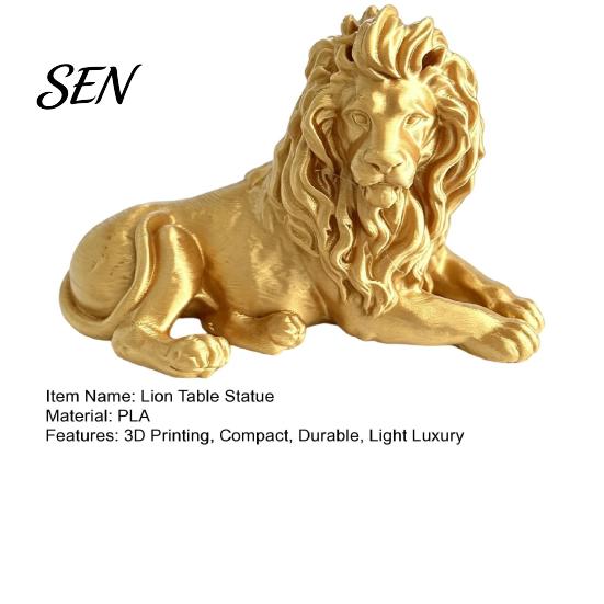 Gold Lion Figurine for Office Golden Lying Resin Figurine, 3D Printed Recumbent Statue, Decoration Sculpture Desk Bookshelf Wine Cabinet Tabletop