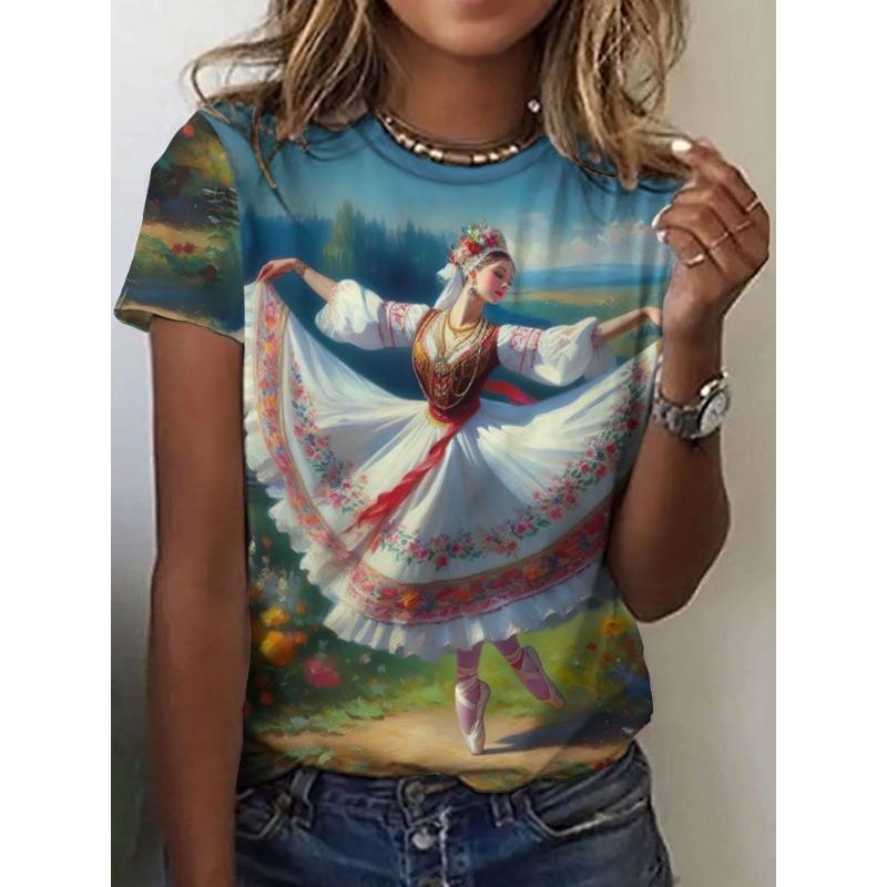 Russian Girl T-Shirts Floral 3D Print Summer Women Casual Round Neck Short Sleeve T Shirt Tees Harajuku Y2K Tops Female Clothing
