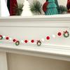 Christmas Pom Pom Garland with Green Wreath Ornaments, Red & White Felt Ball String, Festive Hanging Decor for Xmas Tree & Home