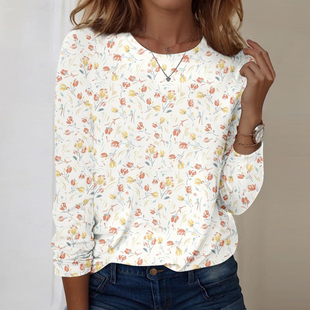 Long Sleeve Shirts For Women Cute Print Graphic Tees Blouses Casual Plus Size Basic Tops Pullover