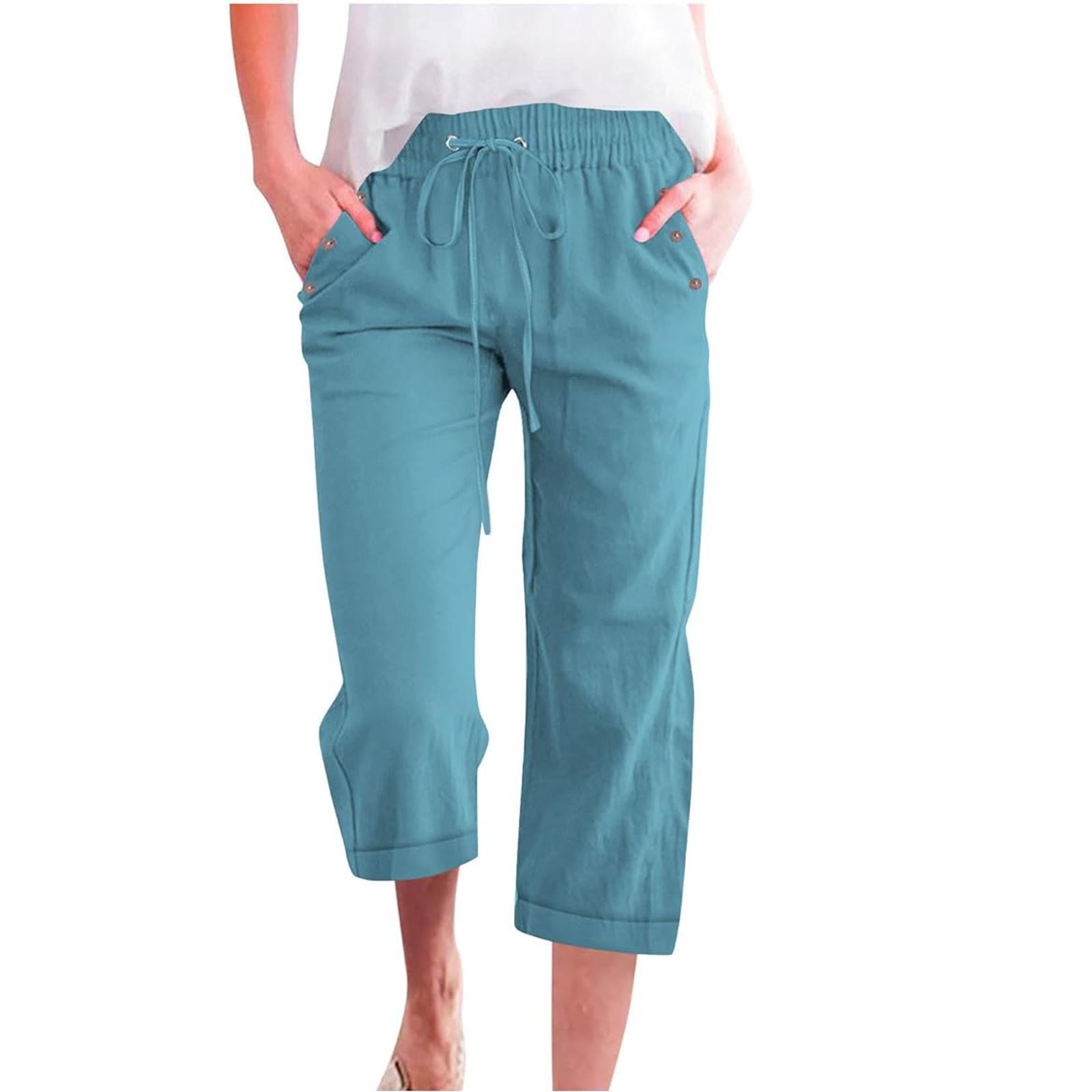 

Women s Casual And Fashionable Color Loose Pants With Pocketes XL синій