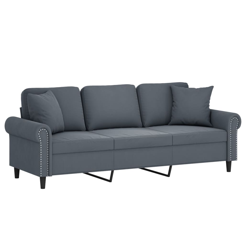 Vidaxl 3-Osobowa Sofa Z Poduszkami, Ciemnoszara, 180 Cm, Aksamit