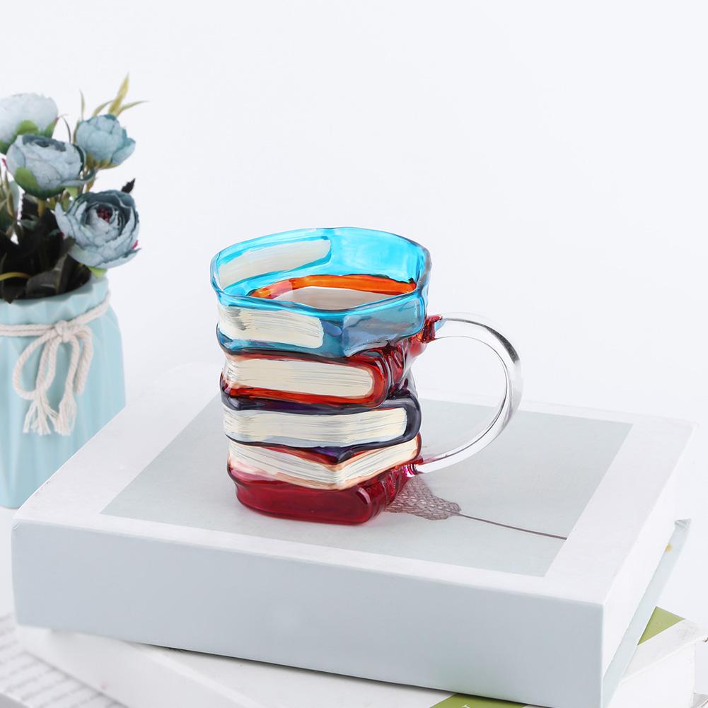 3D Colored Book Glass Cup Decorative Book Stack Coffee Mug Colorful Book Water Cup for Kitchen Drinkware