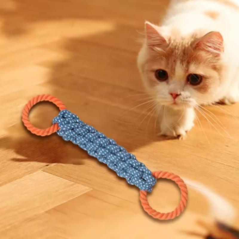 Hand woven double loop weaving pet dog chew toy, grind teeth, clean teeth, interactive drag rope game, used for all dog breeds