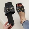 Wear Metal Buckle Square Head Flat Slippers Women's Summer New Sandals Large Size Slippers