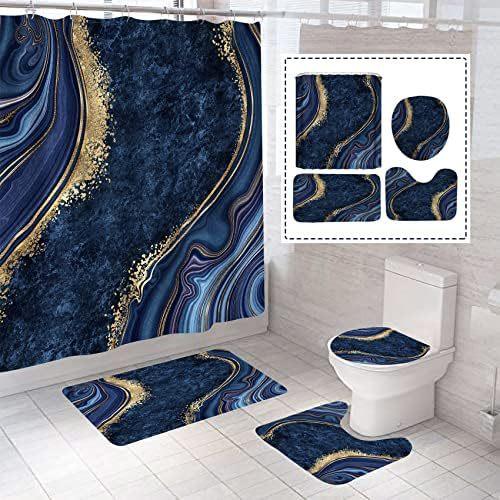 Bathroom Marble Pattern Abstract Art Four-Piece Toilet Three-Piece Shower Curtain
