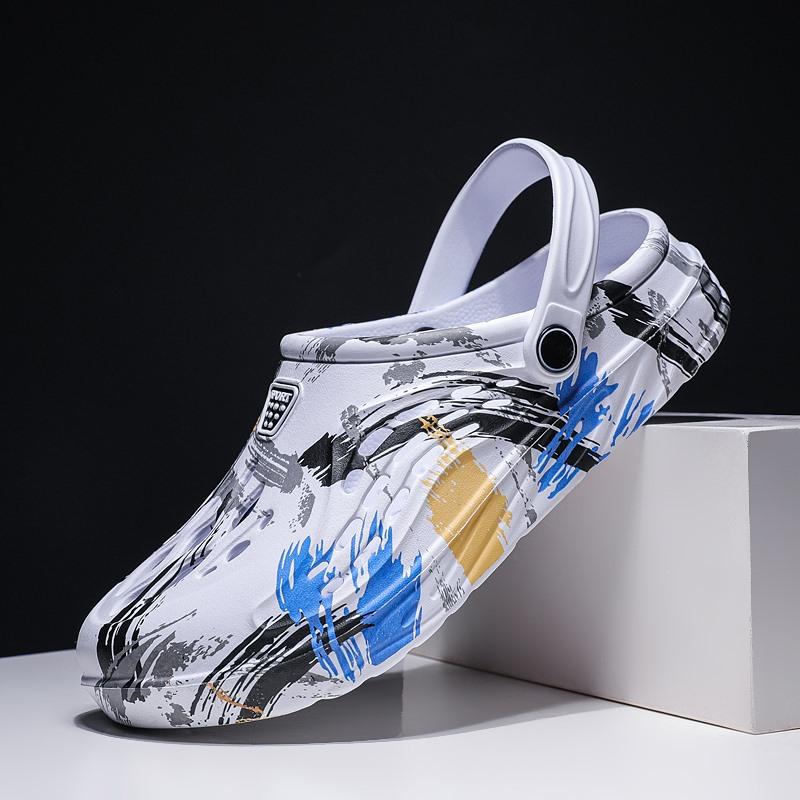 

Камуфляжные туфли с отверстиями на платформе, модные пляжные тапочки, летние взрослые садовые туфли, сандалии с сумкой на голову, большой размер 49 для мужчин 46/47 белый