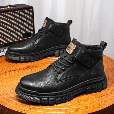 Fashion Mens Casual Leather Boots Fashionable British Style Versatile Comfortable Soft Leather Men High Top Men Outdoor Work Shoes
