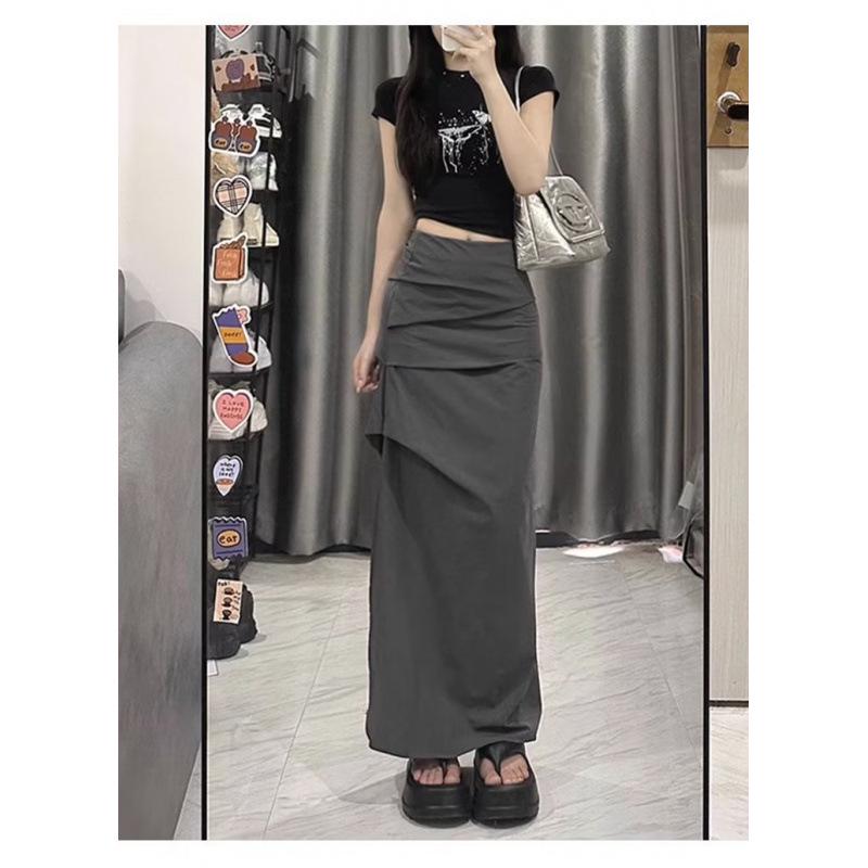 Women's Summer High Waist Retro Cargo Midi Skirt - Ruched, Quick-Dry, Bodycon Design