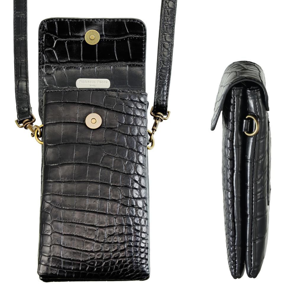 Roberto Ricci Echte Krokodilleder Smartphone Reise-Gadget Zubehör Schwarzer Beutel, Beutel, Beutel, Beutel, 10x18x3.5cm,