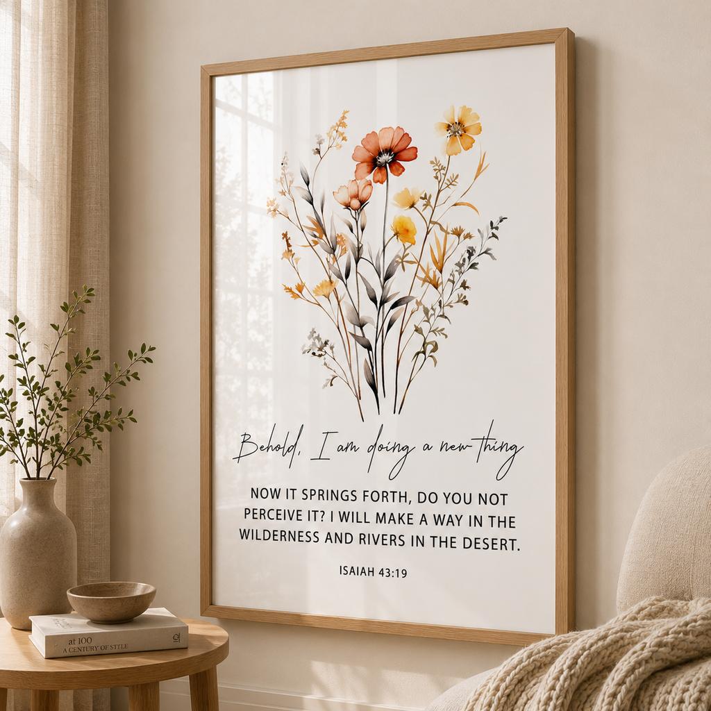 Christian Bible Verse Wall Art, Motivational Quote Flower Canvas Painting | Minimalist Poster for Living Room Bedroom Decor