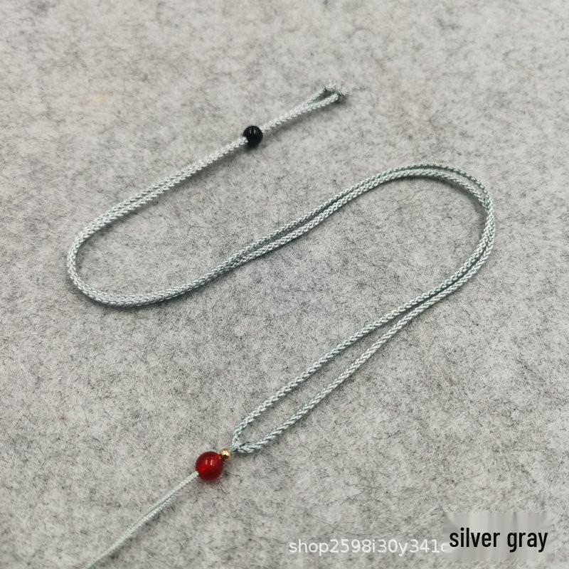 Adjustable Hand-Woven Jadeite Necklace with Red Bead Pendant and Thin Cord Lanyard