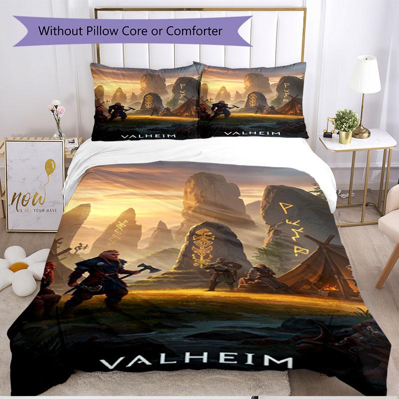 3pcs Duvet Cover Set (1*Duvet Cover + 2*Pillowcase, Without Core), Valheim Print Soft All‑Season Bedding Set, Home Bedroom Decor Gift