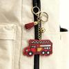 Rhinestone Fire Truck Keychain with Tassel - Fashionable Metal Bag Pendant