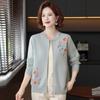 Medium versatile thread coat grandma coat spring and autumn sweater mother small cardigan old man crew neck embroidered knitted sweater