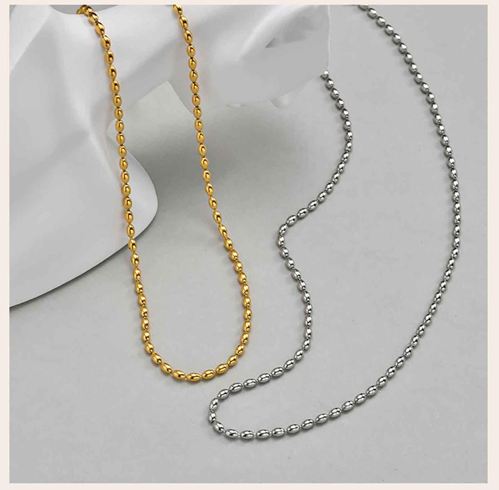 Collana a Catena con Filo di Perle di Riso Ovali Color Argento per Donna, Gioielli Choker con Perline in Acciaio Inossidabile all'Ingrosso
