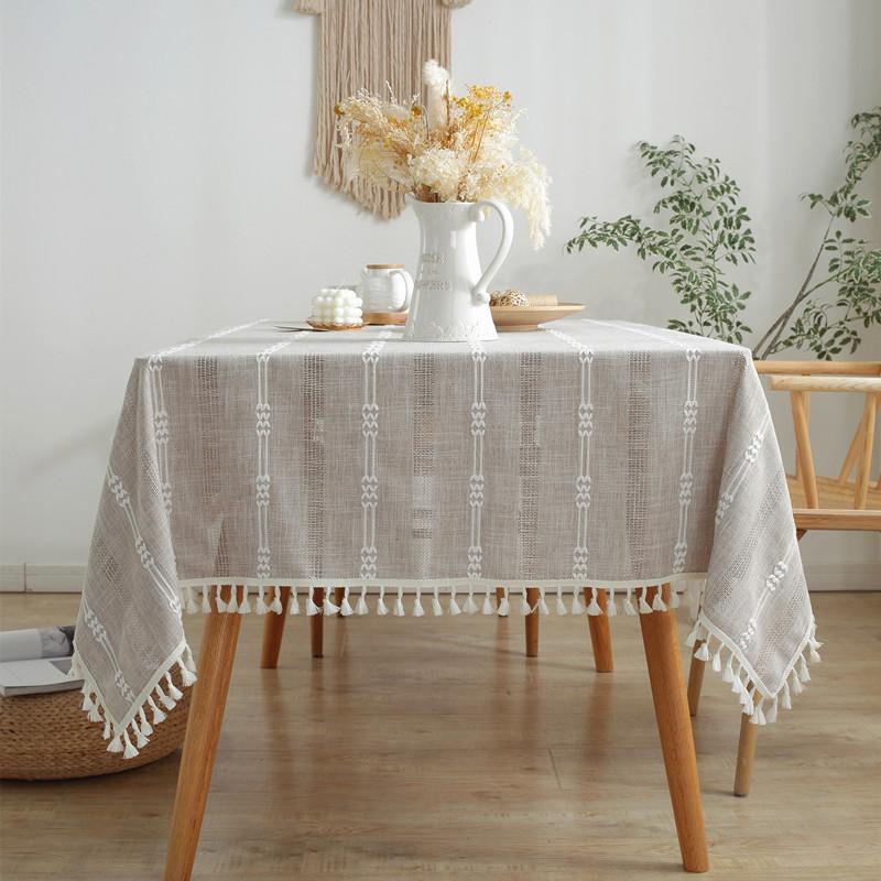 Polyester Jacquard Braid Hollow Fringed Tablecloth Striped Lace Rectangular Coffee Table Table Cloth