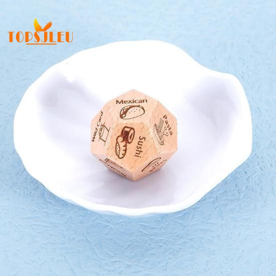 Date Night Food Decision Dice - 12-sided, Enhance Relationship, Wooden Romantic Dinner Graphics Food Dice Decider