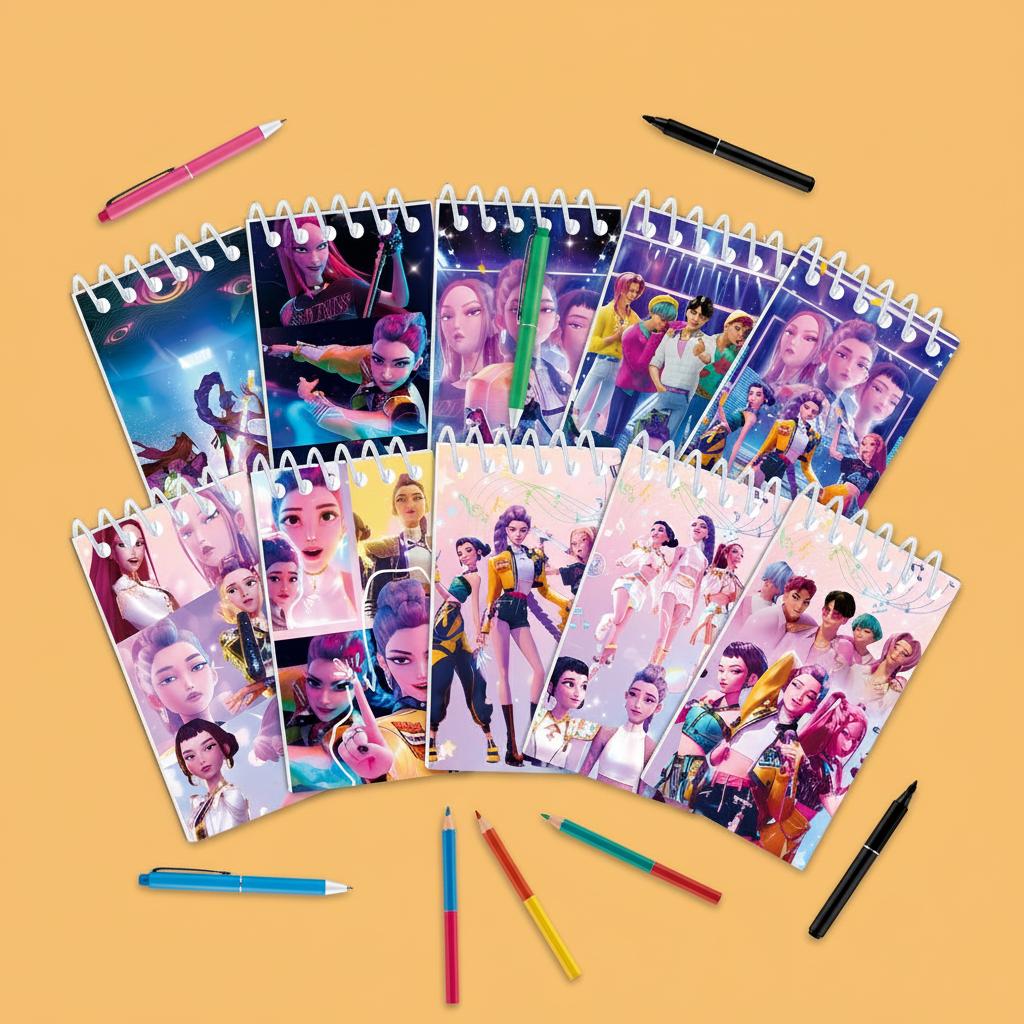 10 Stück Kpop Demon Hunter Mini Notizbuch Set 24 Seiten liniertes Notizpad für Büro Journal Tagebuch Studentenunterricht Schreibwaren Cosplay Requisite