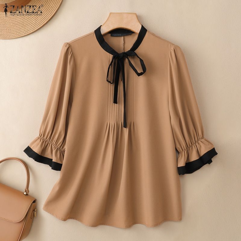 ZANZEA Camicetta casual da donna con scollo rotondo e maniche corte