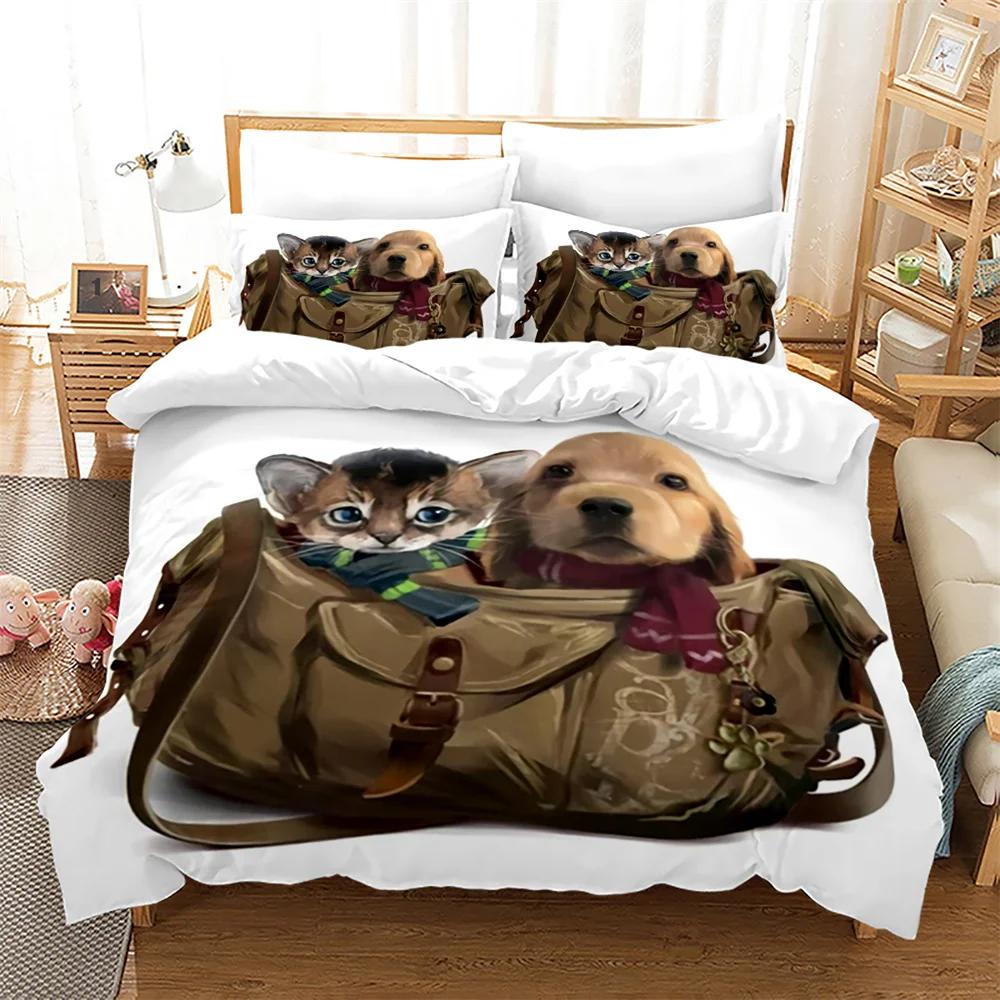 Zestaw poszewek na kołdrę z motywem psów King Queen Pełny rozmiar dla dzieci Chłopców Dziewcząt Poliester Urocze zwierzęta Zestaw pościeli Poszewka na kołdrę z poszewką na poduszkę