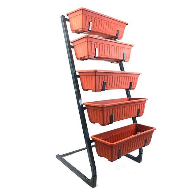 5 - Tier Iron Plant Stand Freestanding Vertical Flower Pot Rack for Garden , Orange and Black 54.5x50x115cm