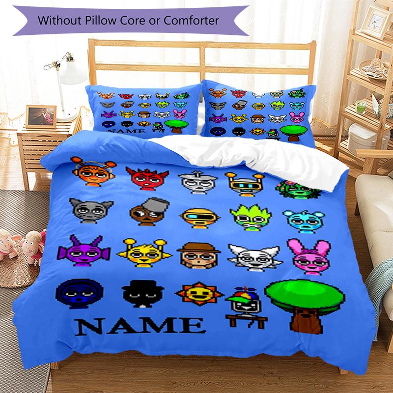 Set Biancheria da Letto Sprunki con Nome Personalizzato da 3 Pezzi, Chiusura con Bottoni, Include 1 Copripiumino e 2 Federe, Morbido e Confortevole per Tutte le Stagioni.