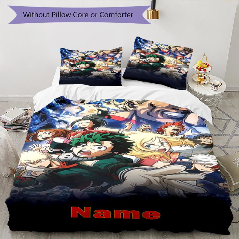 3pcs Custom Name My Hero Academia Bedding Set Duvet Cover Closure Includes 1 Duvet Cover & 2 Pillowcases, Soft and Comfortable for All Seasons.