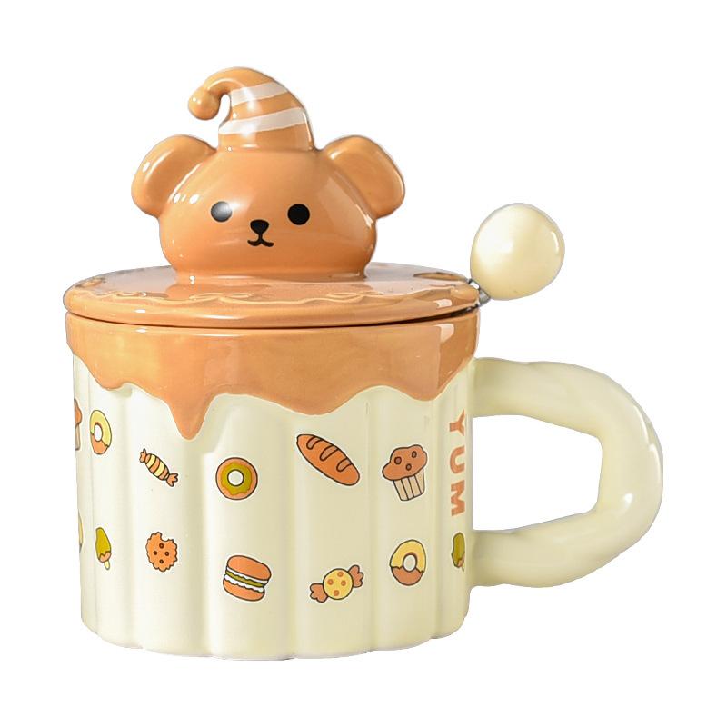 Krémový styl Roztomilý hrnek pro štěně Keramický hrnek pro pár Dětský hrnek s víčkem a lžičkou Dívčí vysoce hodnotný snídaňový hrnek