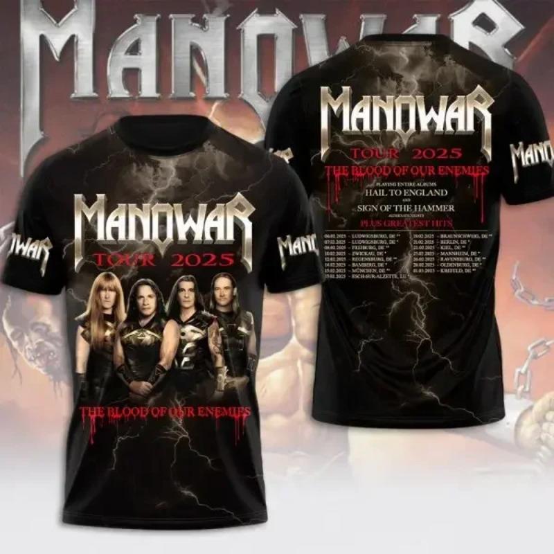 Rock Manowar Band Harajuku Hip Hop 3D Print Sports Men‘s Short Sleeve Summer Outdoor Street Fitness Quick Dry Breathable T-shirt
