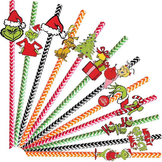 24 Pcs Christmas Paper Straws, Red and Green Theme Disposable Straws for Christmas Party Favors, Christmas Drinking Paper Straws for Christmas Party