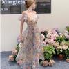 Sense floral dress summer vacation wind beach skirt backless design birthday dress skirt