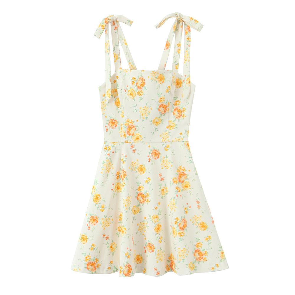

Spring/Summer 2025 Women s Sweet Slim Fit Floral Print Dress with Bow Decoration Small