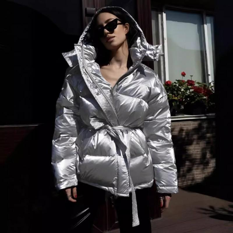 Damen Kapuzen-Pufferjacke Outdoor Freizeit Unifarben Windjacke Lockerer Schnitt Mittellang Wintermantel