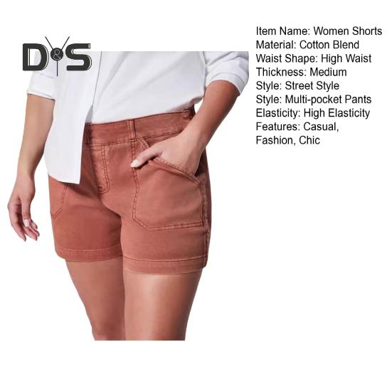 Pantalones cortos cargo para mujer, de poner, de cintura alta, elásticos, pantalones cortos casuales ajustados con bolsillos, conjunto de playa de verano