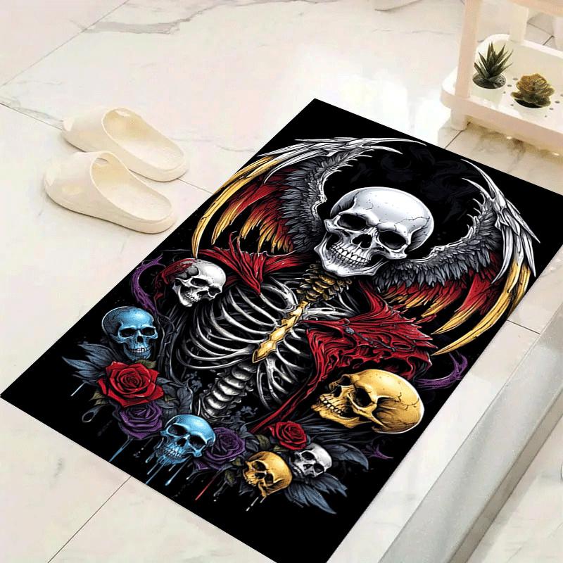 1pc Skeleton with wings Design Indoor Area Rug - Soft, Anti-Slip, and Durable Gaming Room Decor for Bedroom