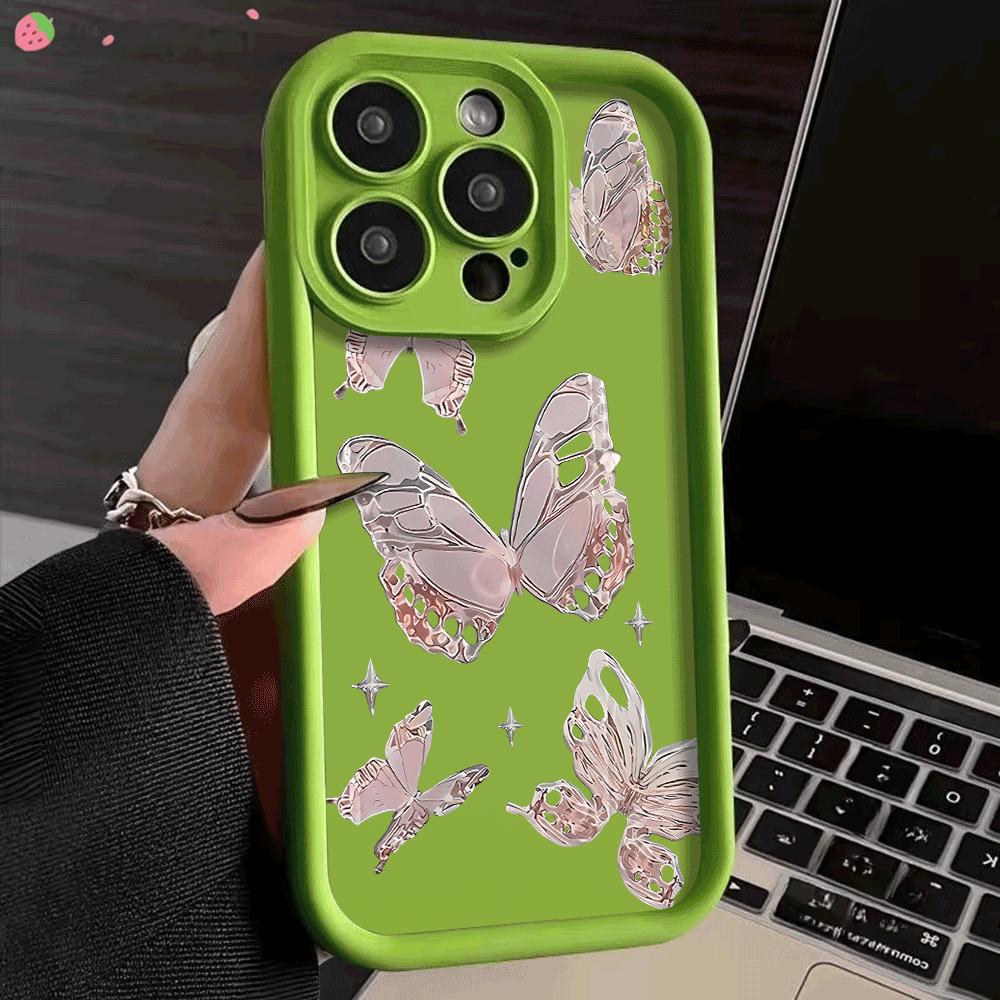 Gold Butterfly Silicone Phone Case For iPhone 16 15 14 Pro Max Cases iPhone 13 12 11 Pro Max Mini XS XR X 7 8 Plus SE 2020 Cover