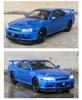 1:24 Alloy GTR R34 Model Car Toy with Sound, Light, Openable Doors, Four-Wheel Steering, and Pull-Back Action