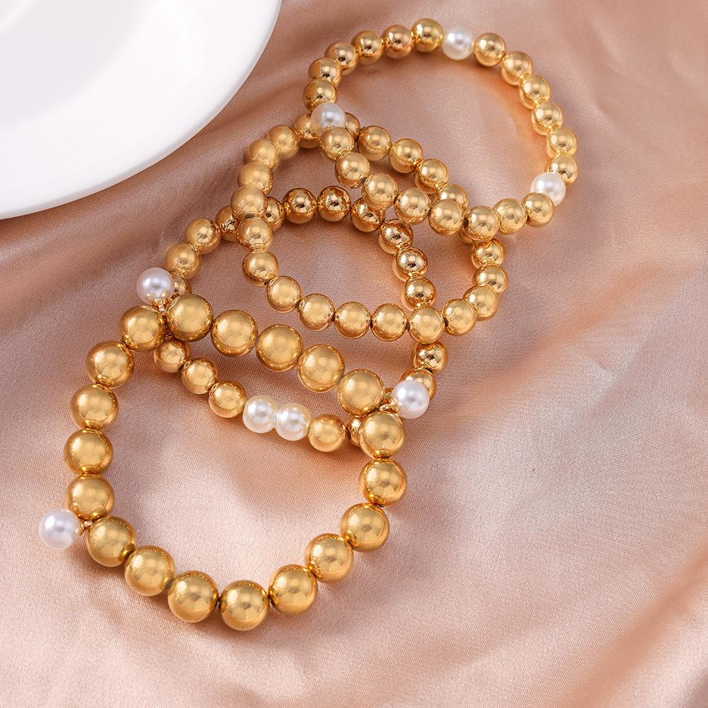 4pcs Fashion Gold Color Pearl Ball Beaded Bracelet for Women Men Round CCB Beads Bracelets Bangle Jewelry Gifts