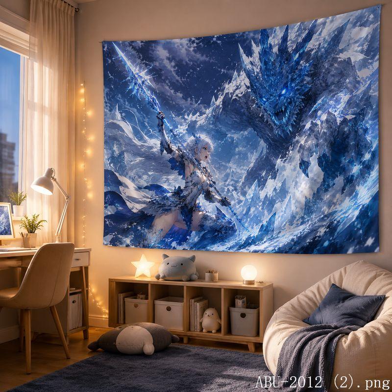 Cool Blue Galaxy Anime Girl Aesthetic Tapestry Fantasy Cartoon Wall Hanging Teen Dorm Bedroom Otaku Room Home Wall Decor