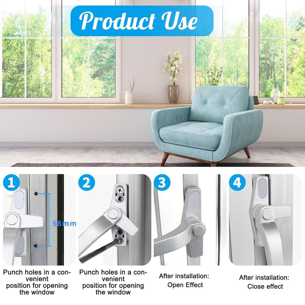 Upgraded Window Handle with Secures Grip Heat & Corrosion Resistant Smooth Handle Simple Installation for Household