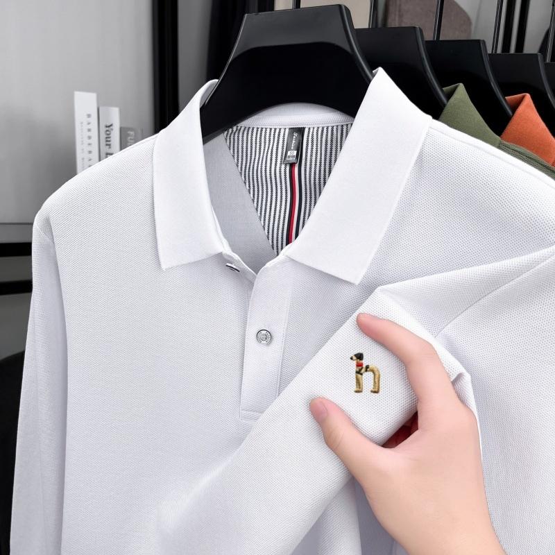 

Бренд 100% Хлопковое Поло Рубашка Длинный Рукав Легкая Роскошь Новая Мультяшная Вышивка Собаки Мужская Футболка с Лацканами Высококачественный Модный Топ M белый